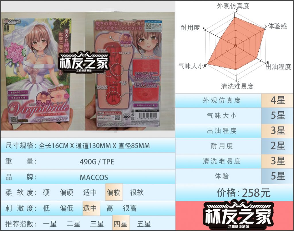 “真男人最爱的破瓜体验！”maccos 新娘（中等刺激）评测/四星推荐[db:副标题]-飞机杯推荐